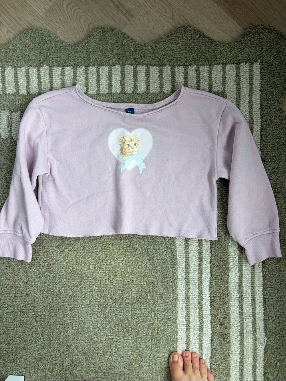 Old Navy Light Pink Cropped Sweatshirt with Kitten Heart